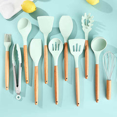 12 PCS Silicone Kitchenware Utensils Set (Light Green)