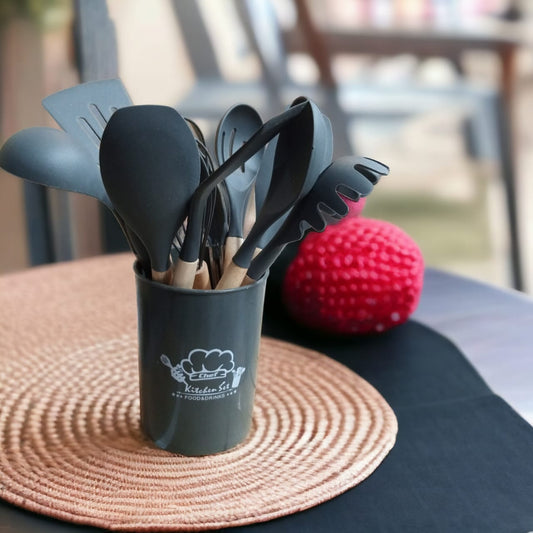 12 PCS Silicone Kitchenware Utensils Set (Dark Grey)