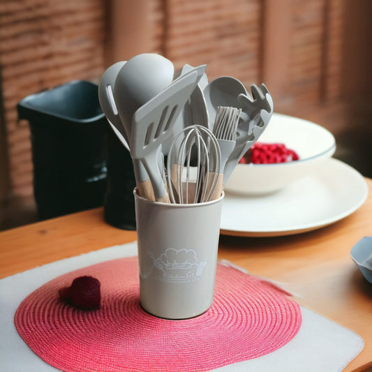 12 PCS Silicone Kitchenware Utensils Set (Light Grey)