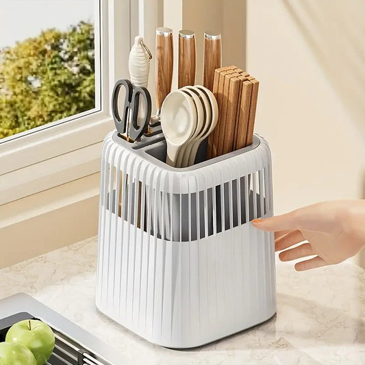 360 Rotating Knife and Kitchen Utensil Holder-White