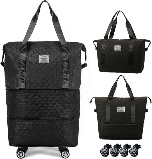 Expandable Duffel Bag with Rolling Wheels-Black