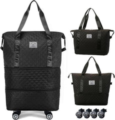Expandable Duffel Bag with Rolling Wheels-Black