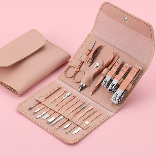 16 Pieces Set Nail Care Tools -Pink