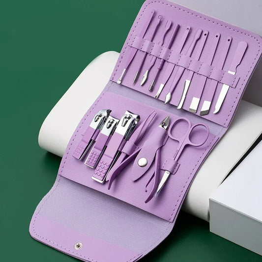 16 Pieces Set Nail Care Tools -Purple