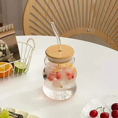 1 Pc Glass Jar wooden Lid With Straw