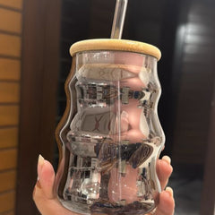 1 Pc Glass Jar wooden Lid With Straw