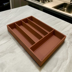 5 Grid Leather Cutlery Holder-Light Brown