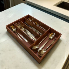 5 Grid Leather Cutlery Holder-Light Brown