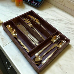 5 Grid Leather Cutlery Holder-Dark Browm