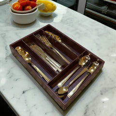 5 Grid Leather Cutlery Holder-Dark Browm
