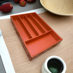 5 Grid Leather Cutlery Holder-Orange