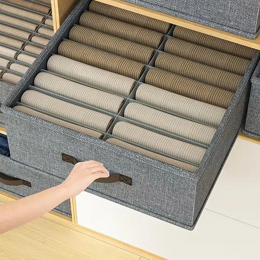 16-Compartment Foldable Fabric Clothes Organizer-Grey