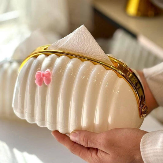 Creative Shell Design Tissue Box-White Gold