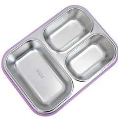 3-Compartment Stainless Steel Lunch Box-Purple
