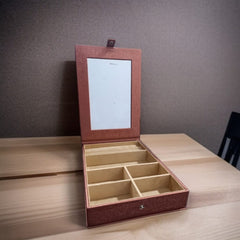 Leatherite Jewellery Organizer with Mirror-Light Brown