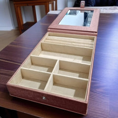 Leatherite Jewellery Organizer with Mirror-Light Brown