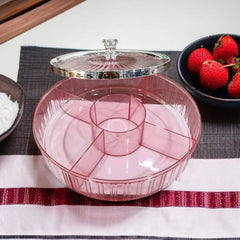 Crystal Round Dryfruit Tray-Pink