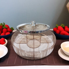 Crystal Round Dryfruit Tray-Light Brown