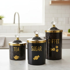 3 Pc Airtight Jar Set -Black(Bow Design)