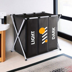3 Compartment Foldable Laundry Basket-Black