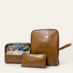 Set Of 3 Leather Travel Pouches