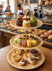 3 Tier Melamine Pastry Tray Round (Wooden Texture)