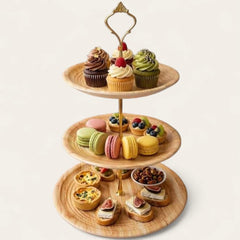 3 Tier Melamine Pastry Tray Round (Wooden Texture)