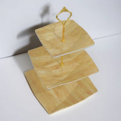3 Tier Melamine Pastry Tray Square (Wooden Texture)