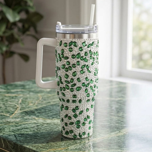 Sparkly Rhinestone Thermos Cup & Tumbler (Green)