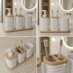 3 Pcs Bathroom Set with Tray-White