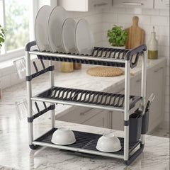 3-Tier Aluminium Dish Drying Rack-Silver