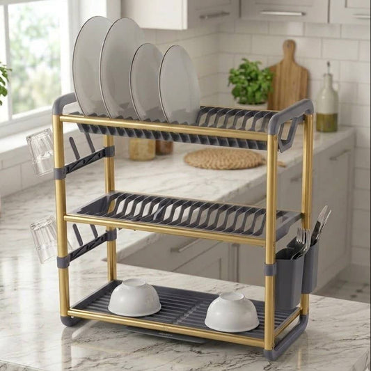 3-Tier Aluminium Dish Drying Rack-Golden