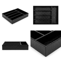 5 Grid Leather Cutlery Organizer-Black