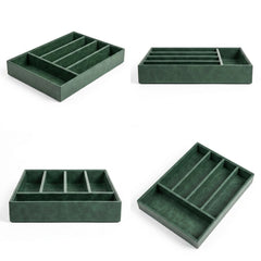 5 Grid Leather Cutlery Organizer-Green