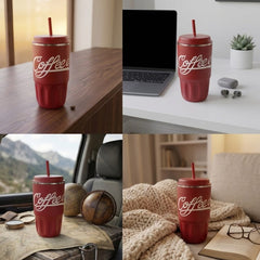 Vacuum Coffee Mug With Straw 500ML