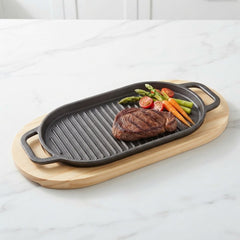 Wooden Base Sizzling Steak Platter-D3