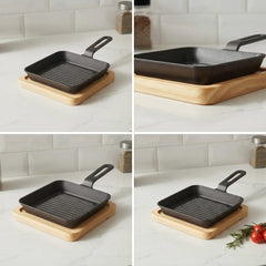 Wooden Base Sizzling Steak Platter-D6
