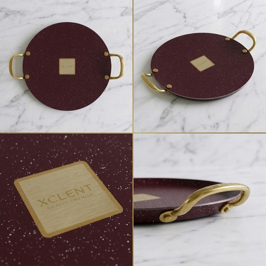 Double Handle Marble Tawa 31cm -Mehroon