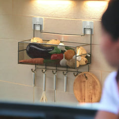 Meshed Wall Mounted Shelf With Hooks