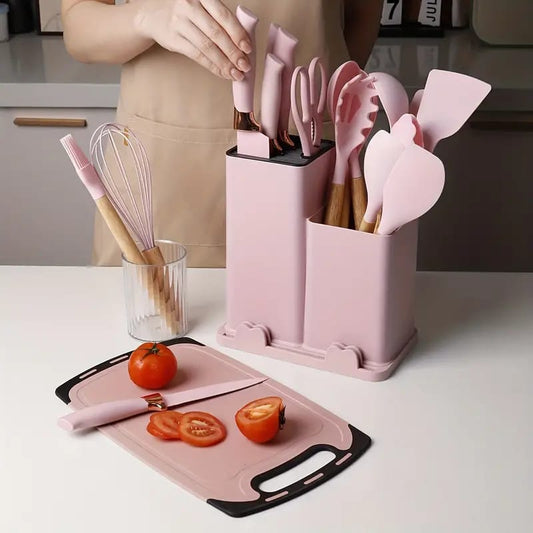 19 Pcs Silicone Cooking Kitchen Utensils Set Pink