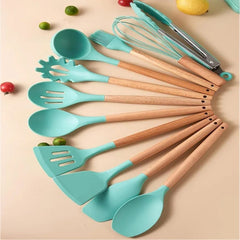 19 Pcs Silicone Cooking Kitchen Utensils Set Dark Green