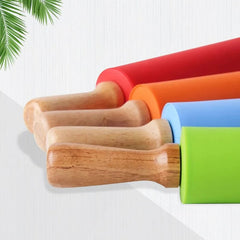 Wooden Handle Silicone Rolling Pin-Orange