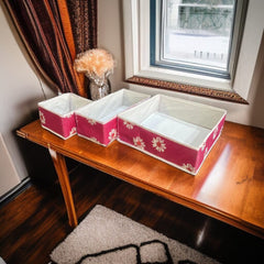 3 Pc Printed Storage Organizer-Pink Flower