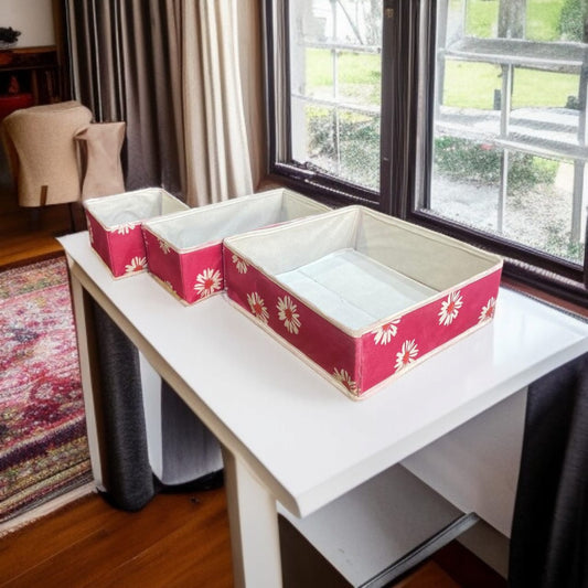 3 Pc Printed Storage Organizer-Pink Flower