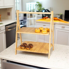 2 Tier Foldable Serving Wooden Tray