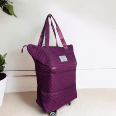 Expandable Duffel Bag with Rolling Wheels-Dark Purple