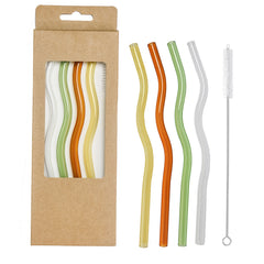 5 Pcs Wavy Glass Straw Set