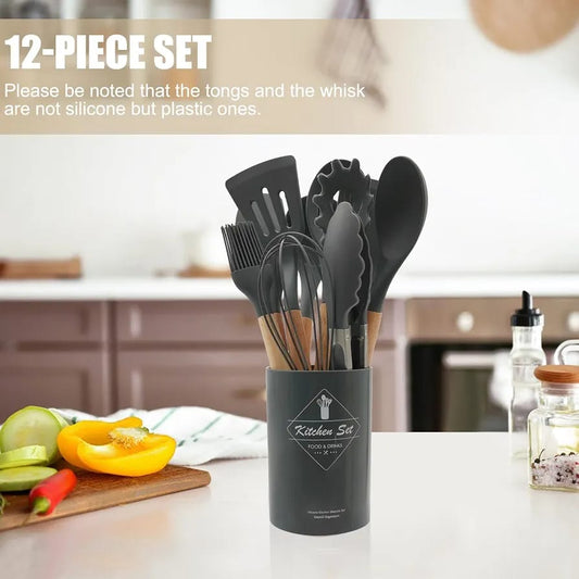 12 pcs Non-Stick Cooking Kitchen Utensils Medium-Dark Grey