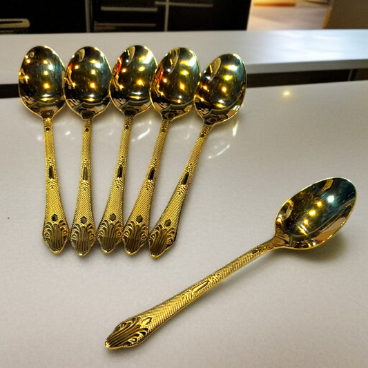 6 Pcs Stainless Steel Spoon-Golden