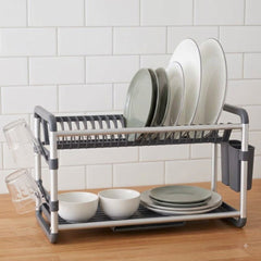 2-Tier Aluminium Dish Drying Rack-Silver